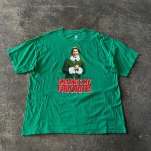 Elf Shirt Mens XL Green Smiling's My Favorite Will Ferrell Movie Graphic Tee